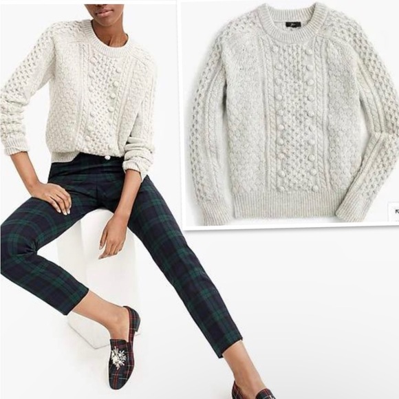 J Crew Women’s Heathered Gray Popcorn Cable Knit Fisherman Sweater Size S - Picture 3 of 13